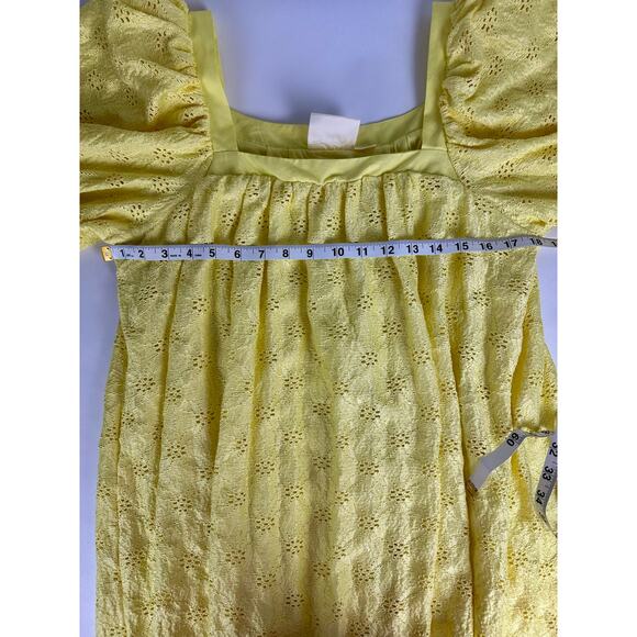 Maeve Anthropologie Medium Cotton Eyelet Lemon Yellow Babydoll Dress Coastal - Picture 10 of 12